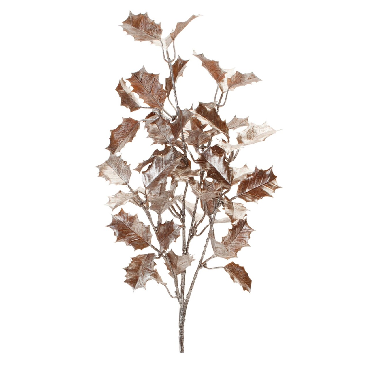 Melrose Metallic Holly Leaf Artificial Christmas Sprays - 24" - Silver and Brown - Set of 6